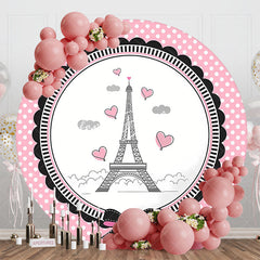 Lofaris French Eiffel Tower Elegant Pink Dots Round Backdrop