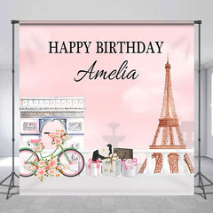 Lofaris French Eiffel Tower Pink Custom Birthday Backdrop