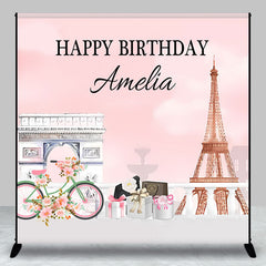 Lofaris French Eiffel Tower Pink Custom Birthday Backdrop