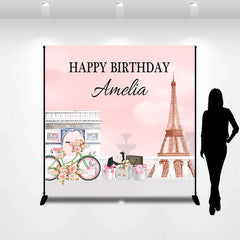 Lofaris French Eiffel Tower Pink Custom Birthday Backdrop