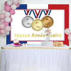 Lofaris French Flag Olympic Joyeux Anniversaire Backdrop