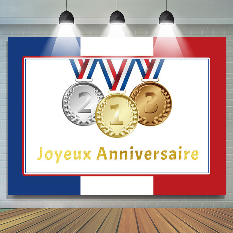 Lofaris French Flag Olympic Joyeux Anniversaire Backdrop