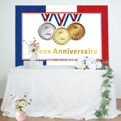 Lofaris French Flag Olympic Joyeux Anniversaire Backdrop