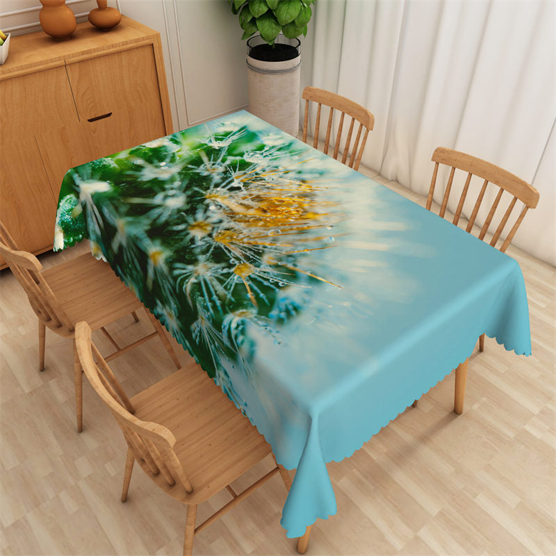 Lofaris Fresh Dandelion Green Blue Rectangle Tablecloth