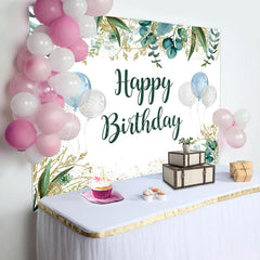 Lofaris Fresh Green Gold Balloon Happy Birthday Backdrop