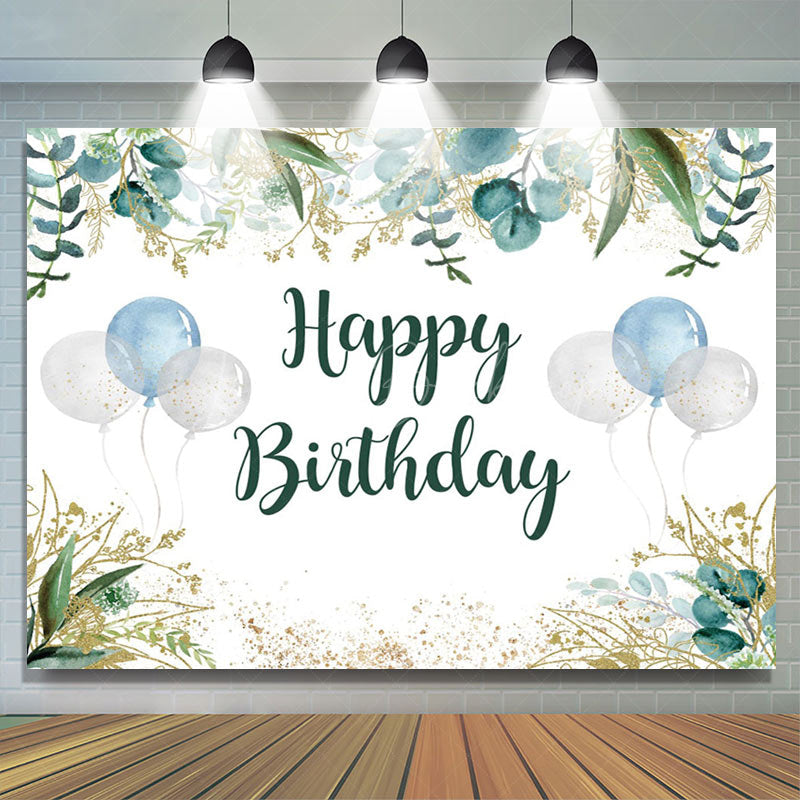 Lofaris Fresh Green Gold Balloon Happy Birthday Backdrop