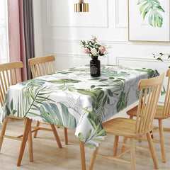 Lofaris Fresh Green Leaves Spring White Rectangle Tablecloth