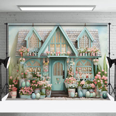 Lofaris Fresh Pink Flowers Eggs Blue House Easter Backdrop