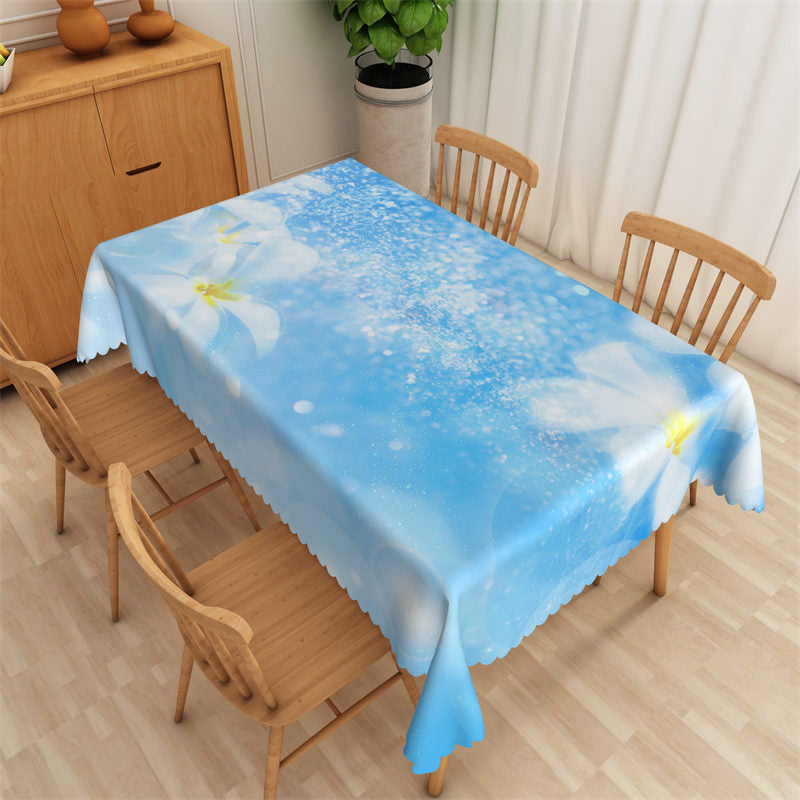 Lofaris Fresh Sky Blue Wildflower Bokeh Rectangle Tablecloth