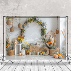 Lofaris Fresh White Wall Boho Woven Basket Indoor Backdrop