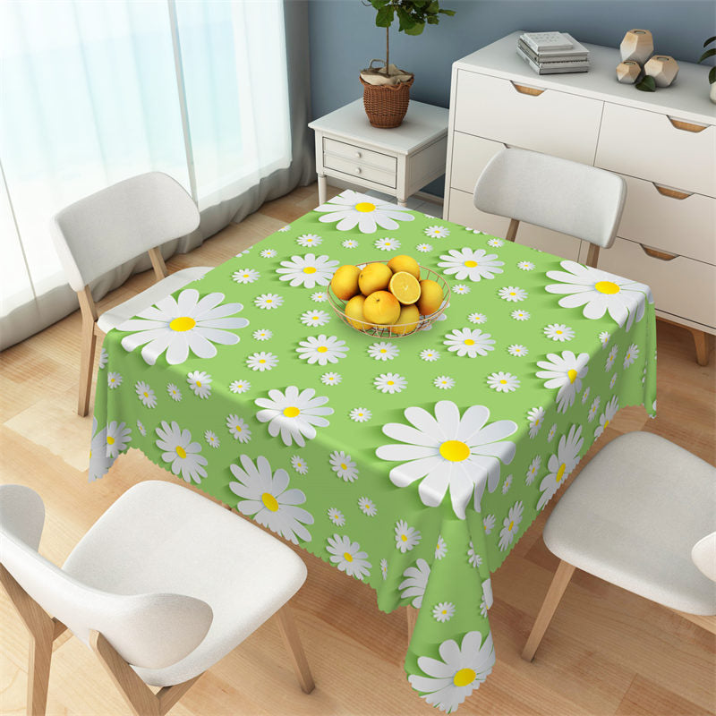 Lofaris Fresh White Wildflowers Green Square Tablecloth