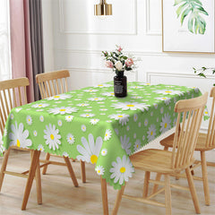 Lofaris Fresh White Wildflowers Pattern Green Tablecloth