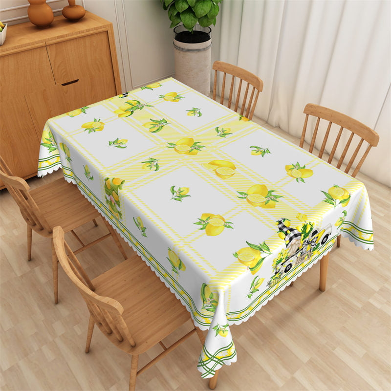 Lofaris Fresh Yellow And White Plaid Lemons Edge Tablecloth