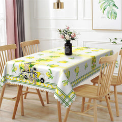 Lofaris Fresh Yellow And White Plaid Lemons Edge Tablecloth