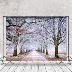 Lofaris Frozen Tree Road Winter Scenery Photo Backdrop