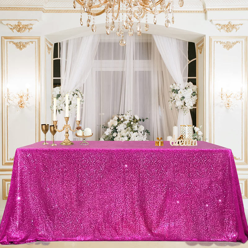 Lofaris Fuchsia Sequin Glitter Rectangle Banquet Tablecloth