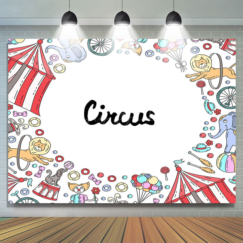 Lofaris Fun Circus Clown Lion Elephant Birthday Backdrop