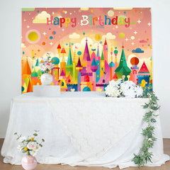 Lofaris Funny Colorful Castle Cloud Happy Birthday Backdrop