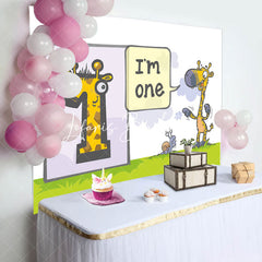 Lofaris Funny Giraffa Snails Grassland 1st Birthday Backdrop