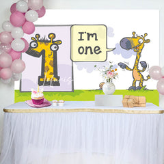 Lofaris Funny Giraffa Snails Grassland 1st Birthday Backdrop