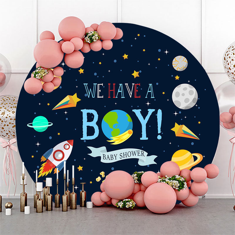 Lofaris Galaxy Planet Rocket Round Baby Shower Backdrop For Boy