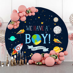 Lofaris Galaxy Planet Rocket Round Baby Shower Backdrop For Boy