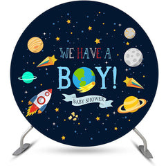 Lofaris Galaxy Planet Rocket Round Baby Shower Backdrop For Boy