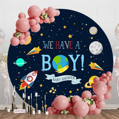 Lofaris Galaxy Planet Rocket Round Baby Shower Backdrop For Boy