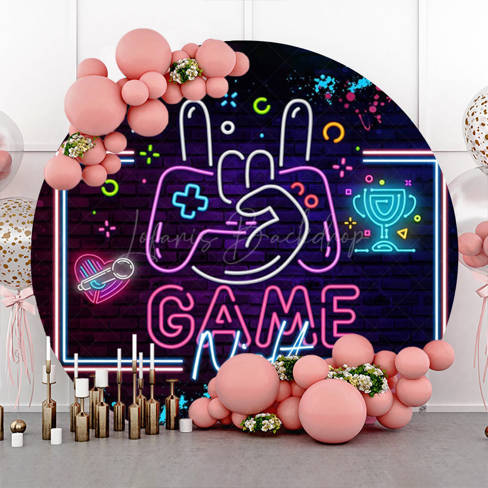 Lofaris Game Night Gamepad Brick Wall Round Birthday Backdrop