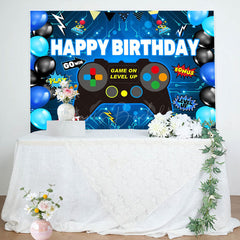 Lofaris Gamepad Blue Black Balloon Happy Birthday Backdrop