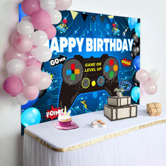 Lofaris Gamepad Blue Black Balloon Happy Birthday Backdrop