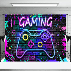 Lofaris Gaming Graffiti Brick Wall Neon Gamepad Backdrop