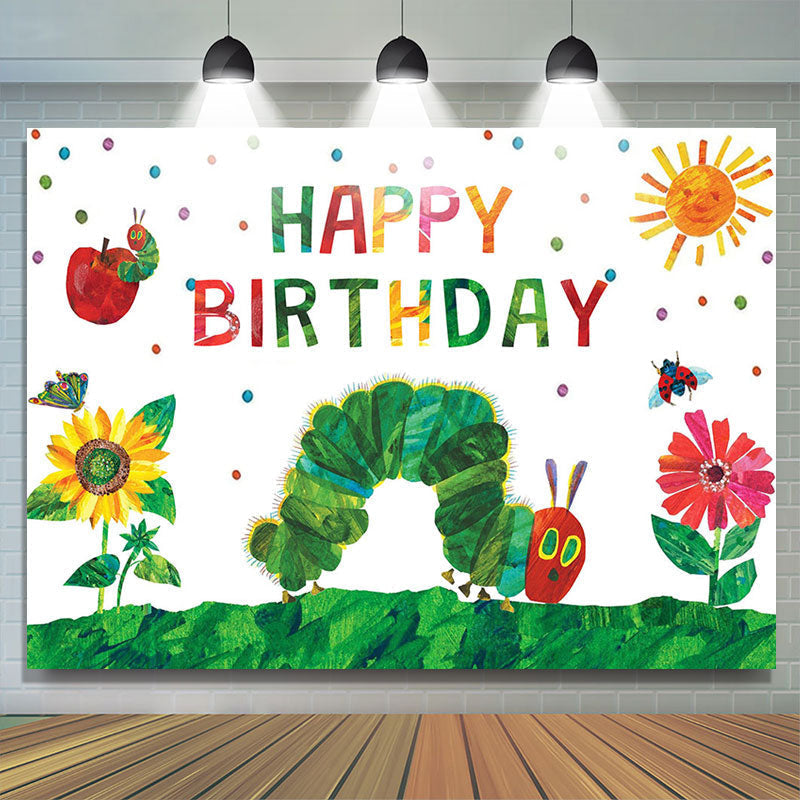 Lofaris Garden Caterpillar Happy Birthday Backdrop For Kids