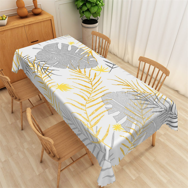 Lofaris Gary And Gold Plants Pattern Kitchen Tablecloth