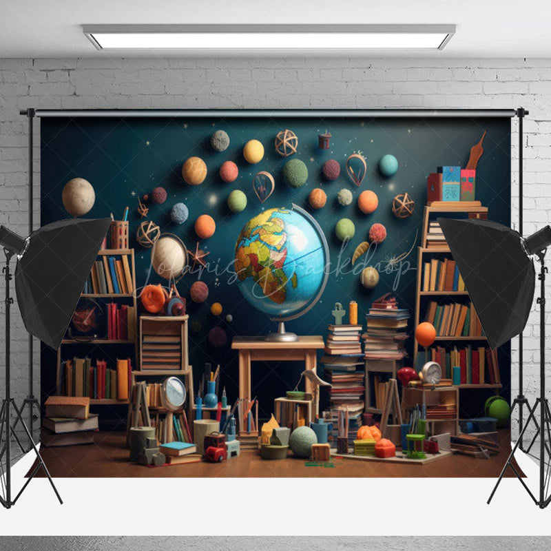 Lofaris Geography Bookcase Globe Retro Wall Photo Backdrop