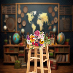 Lofaris Geography Globe Blackboard Books Retro Wall Backdrop