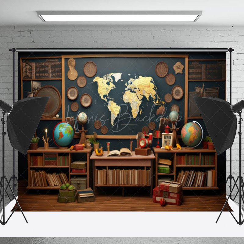 Lofaris Geography Globe Blackboard Books Retro Wall Backdrop