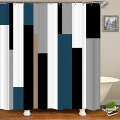 Lofaris Geometric Blue Black Block Abstract Shower Curtain