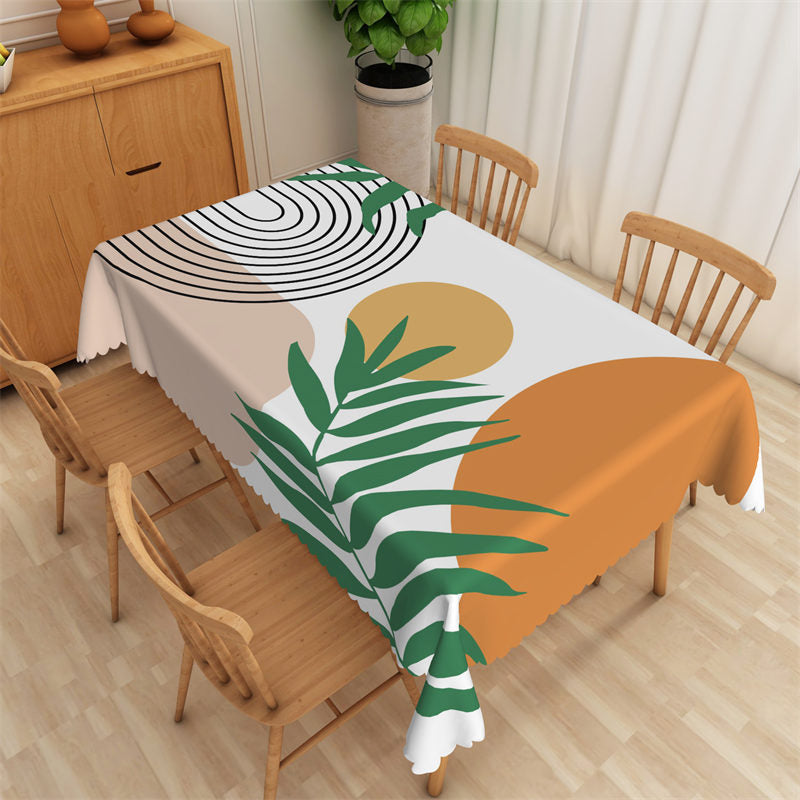 Lofaris Geometric Circle Plants White Rectangle Tablecloth