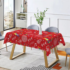 Lofaris Geometric Deers Spark Gift Repeat Red Dining Tablecloth