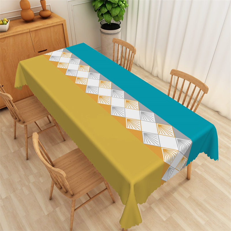 Lofaris Geometric Diamond Yellow And Cyan Dining Tablecloth