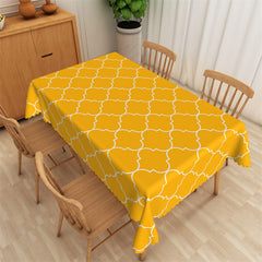 Lofaris Geometric Moroccan Trellis White Yellow Tablecloth