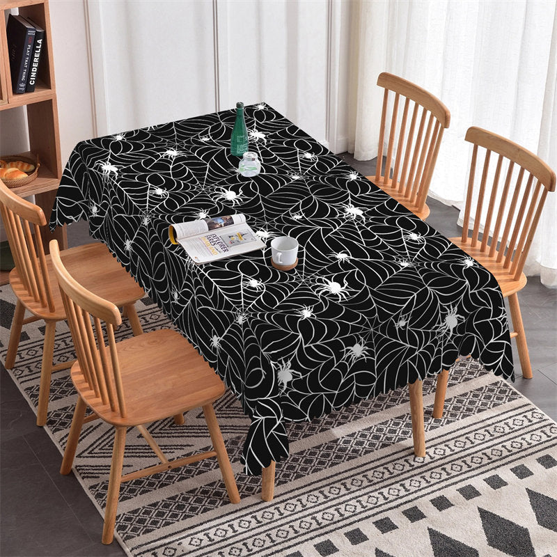 Lofaris Ghastly Black Spider Web Prints Halloween Tablecloth