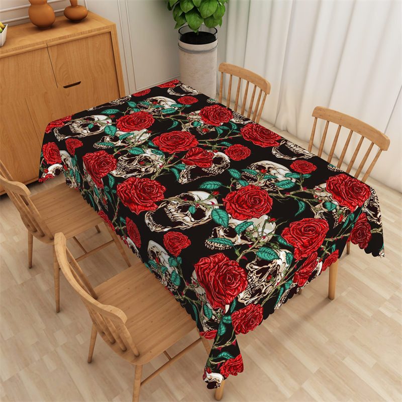 Lofaris Ghastly Red Rose And Skull Halloween Tablecloth