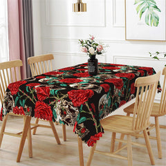 Lofaris Ghastly Red Rose And Skull Halloween Tablecloth