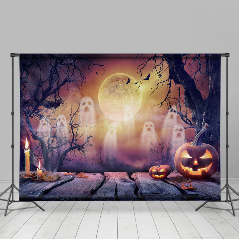 Ghost Candle Pumpkin Happy Halloween Night Backdrop - Lofaris