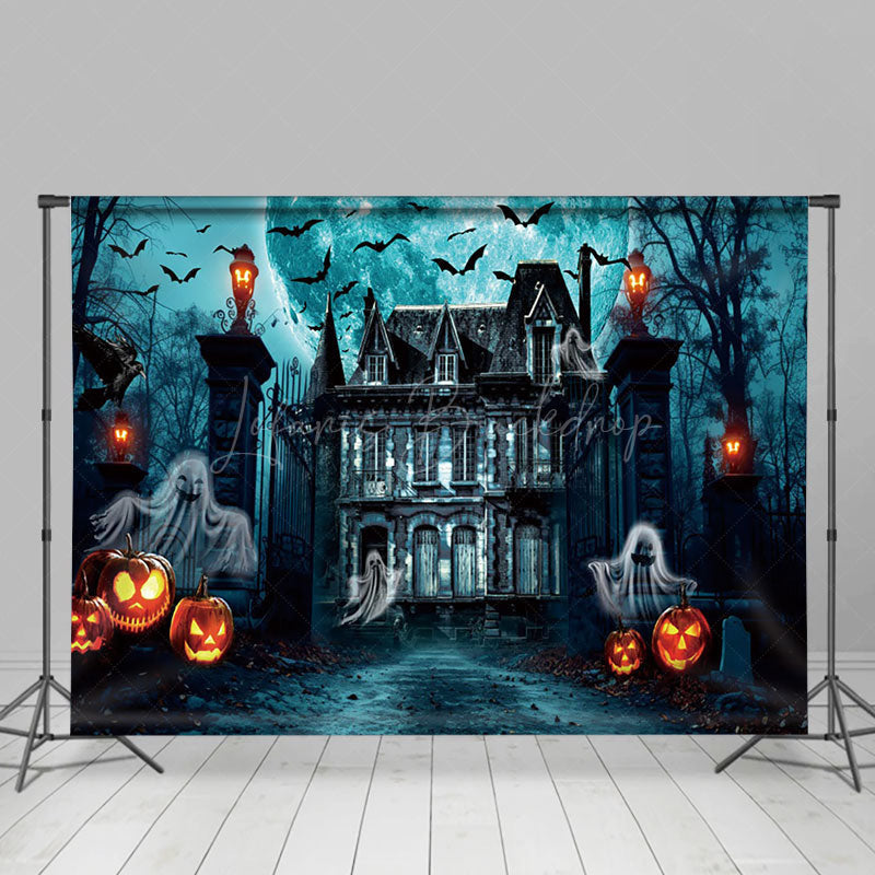 Lofaris Ghost Manor Moon Night Pumpkin Horror Halloween Backdrop