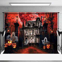 Lofaris Ghost Manor Moon Night Red Horror Halloween Backdrop