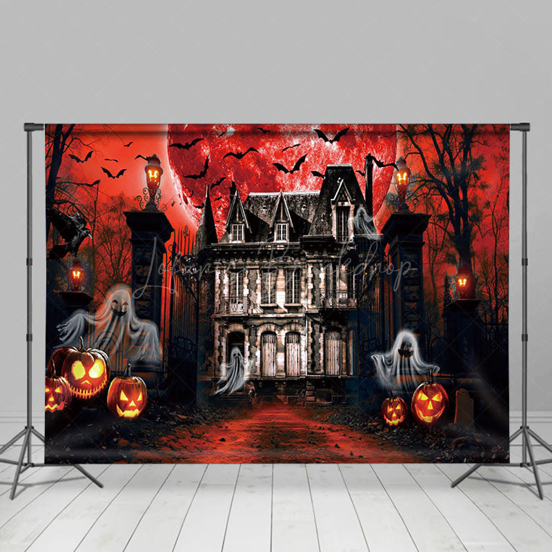 Lofaris Ghost Manor Moon Night Red Horror Halloween Backdrop