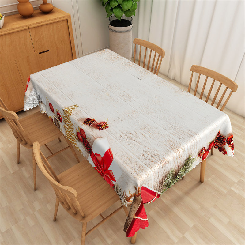 Lofaris Gifts White Wood Texture Tablecloth For Christmas Party